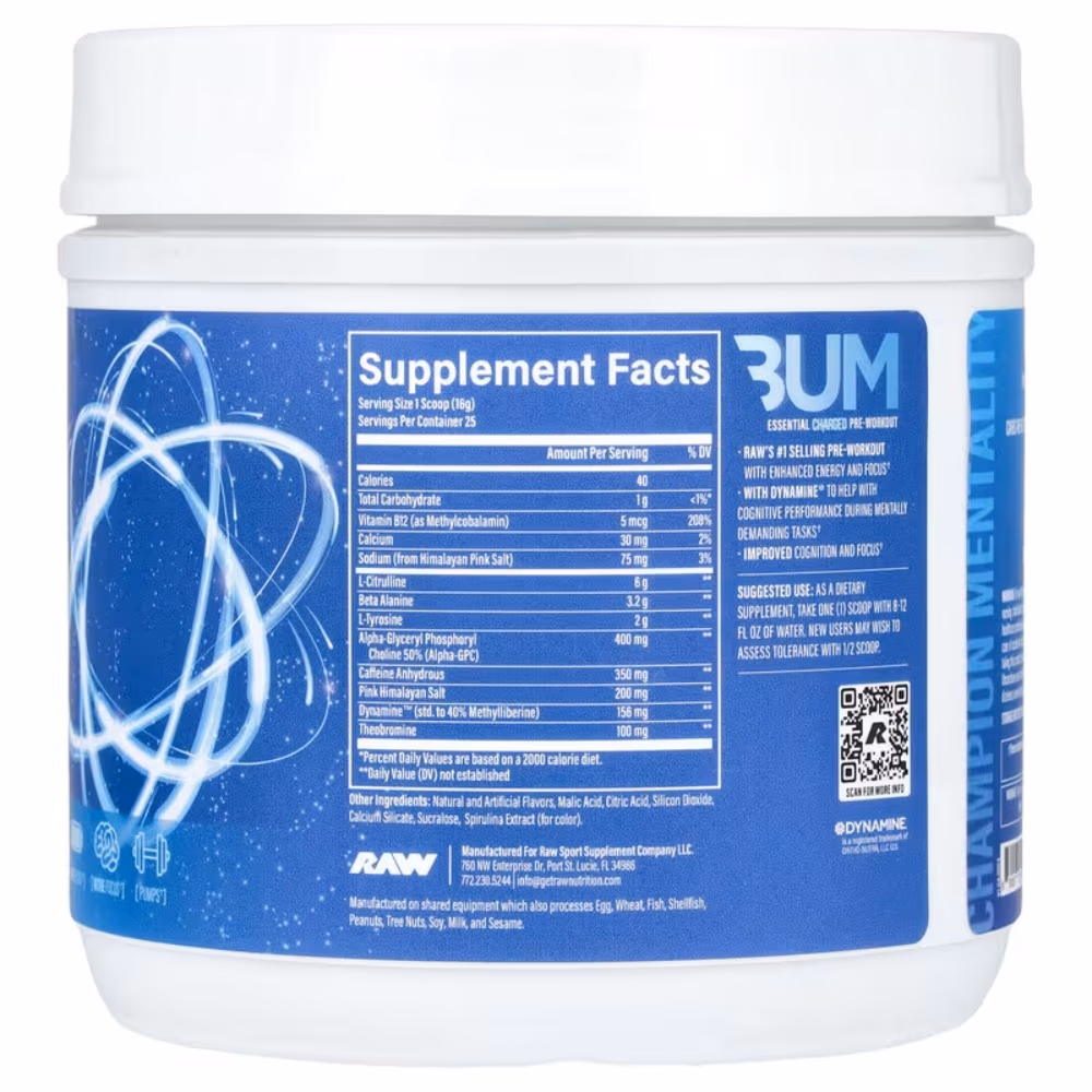 Raw Bum Essential Performance Pre-Workout - Blue Rathberry Flavor 3