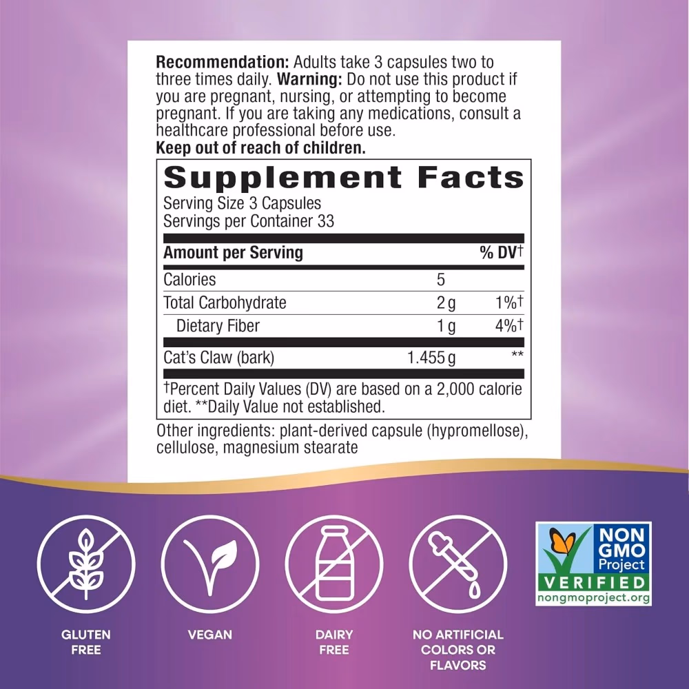Natures Way Cat's Claw Bark 100 VegCapsules 3