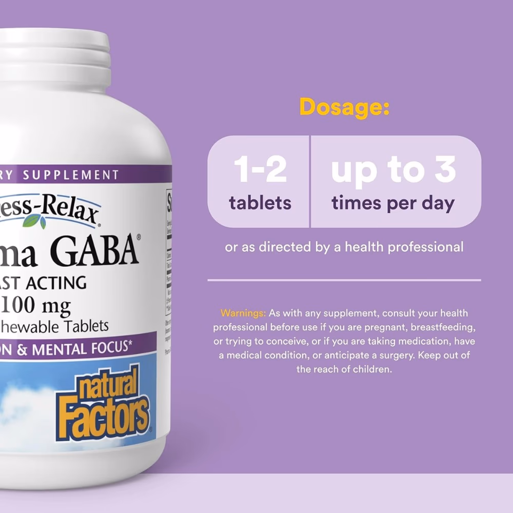 Natural Factors Stress Relax Pharma Gaba Chew -120 Tablets  2