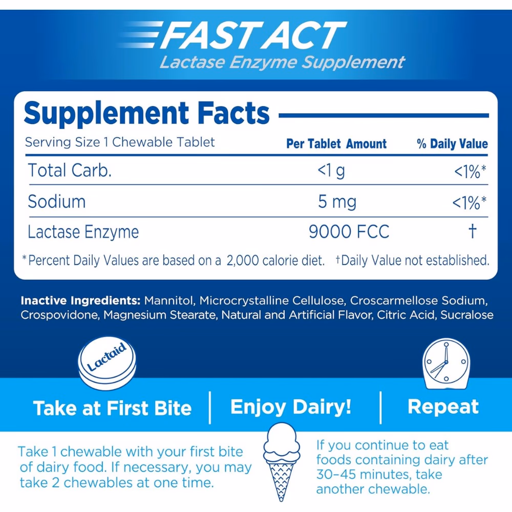 Lactaid Fast Act Lactase Enzyme Vanilla Chew 60s 4