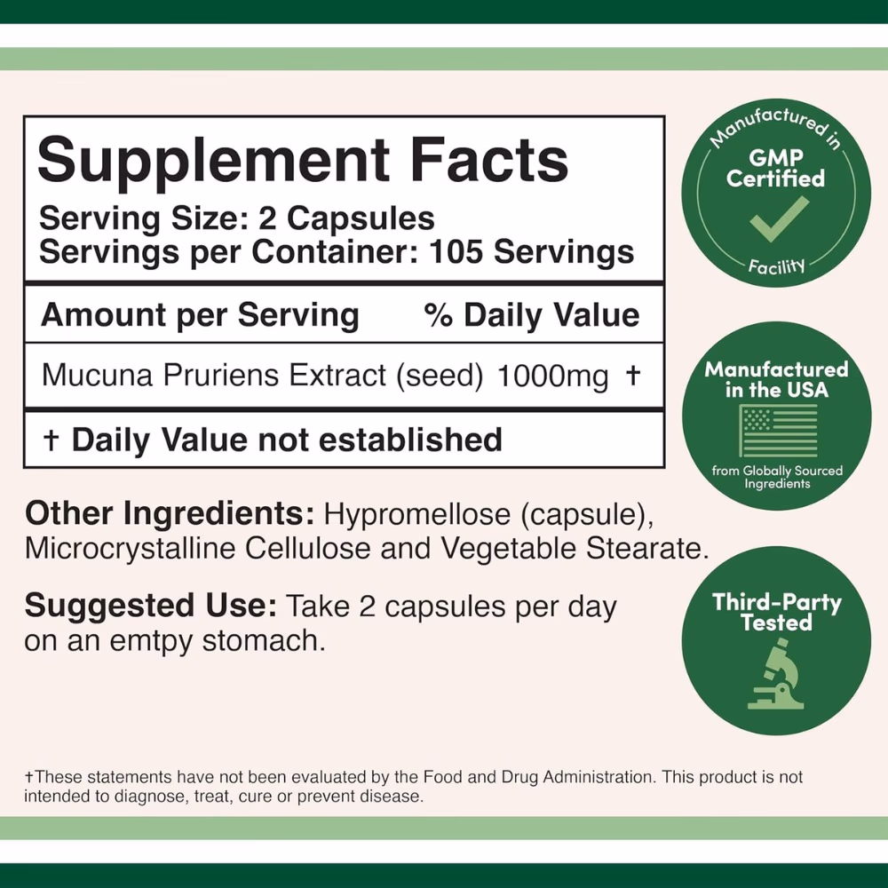 Double Wood Mucuna Pruriens Extract 1000mg 120 Capsules 2