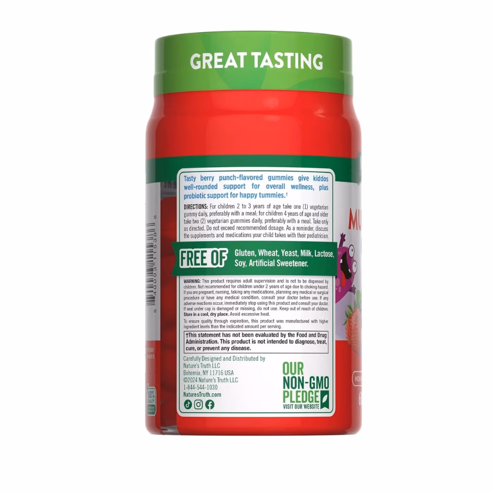 Nature's Truth Kids Multivitamin + Probiotic – 60 Gummies, Berry Punch Flavor  2