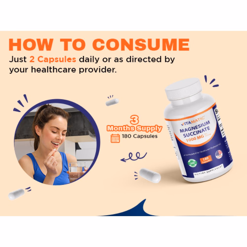 Vitamatic Magnesium Succinate 1000mg Capsules 180s 4