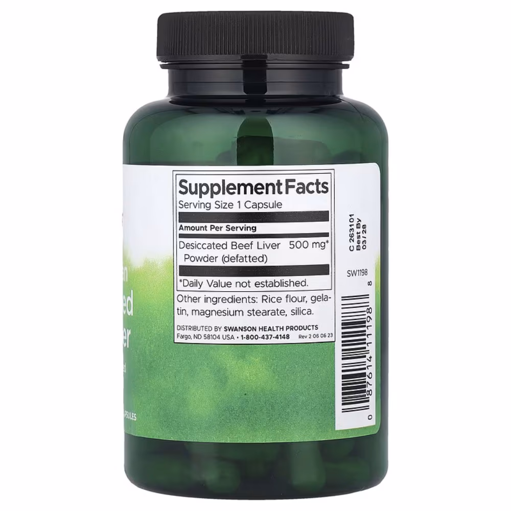 Swanson Argent Desiccated Beef Liver 500mg 120 Capsules 4