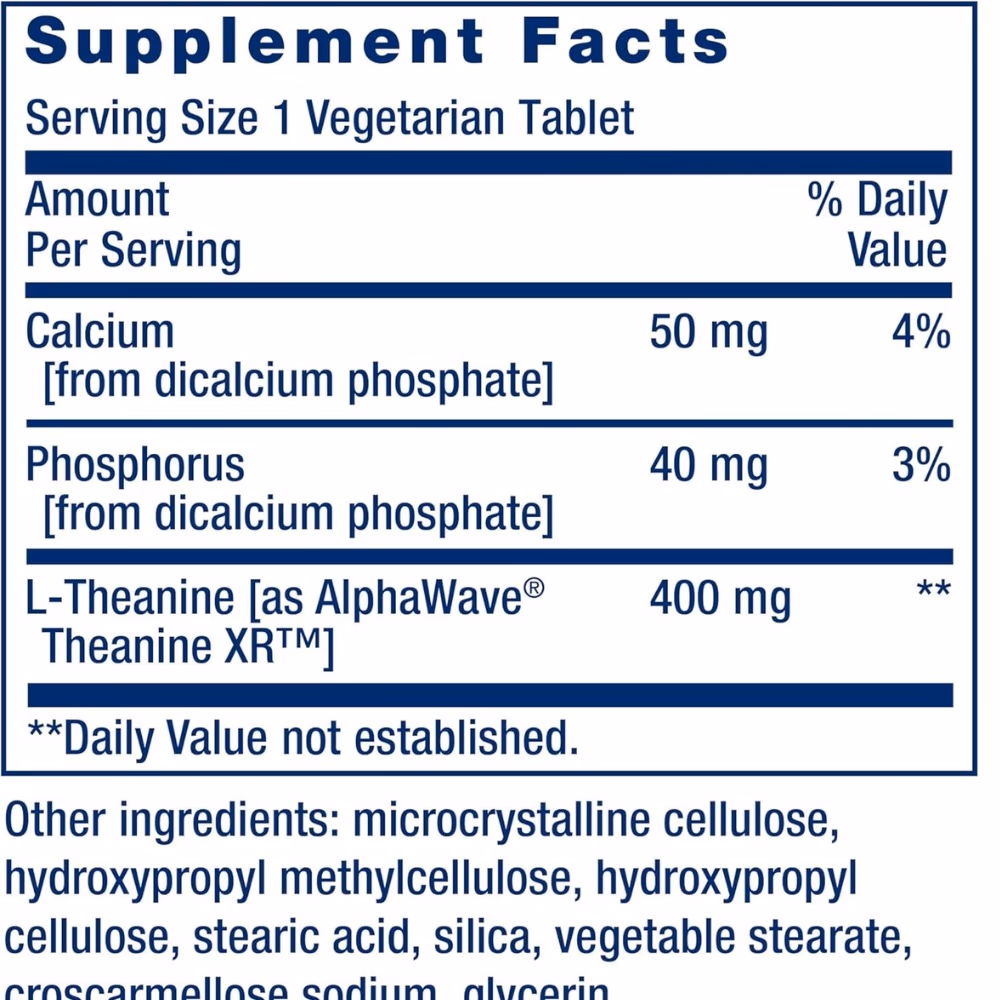 Life Extension Theanine XR Stress Relief 30 Vegetarian Tablets 3