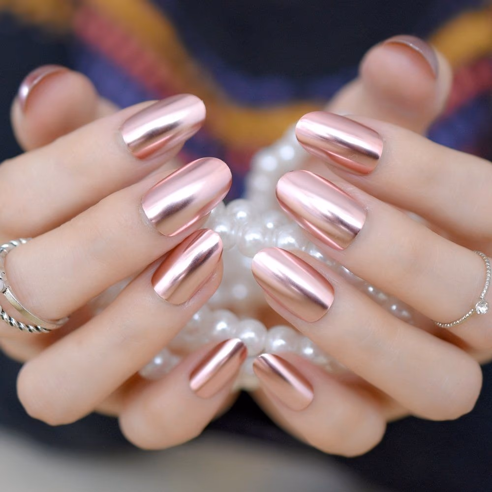 Elegant Touch Metallic Pink Nails 24s 2