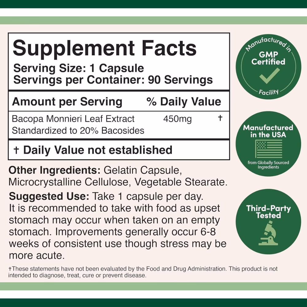 Double Wood Bacopa Extract 450 mg-90 Capsules 2