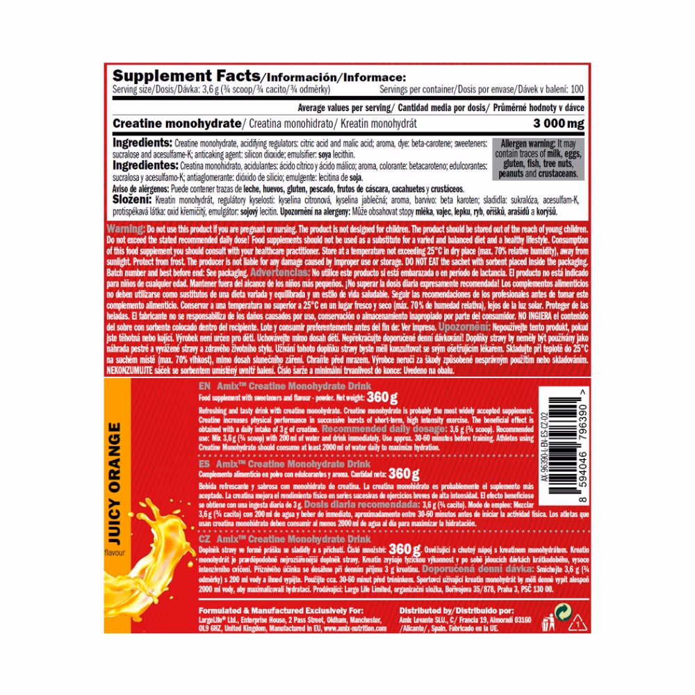 Amix Creatine Monohydrate Powder Juicy Orange 360g 2