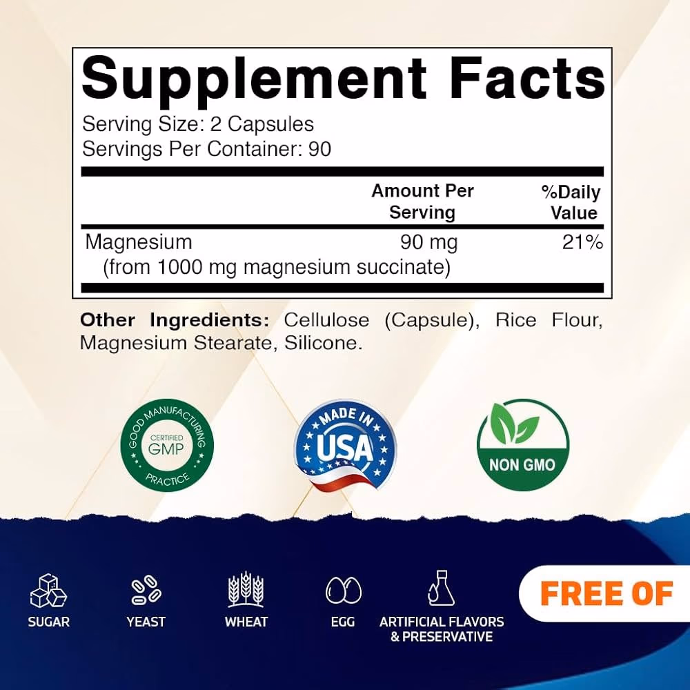Vitamatic Magnesium Succinate 1000mg Capsules 180s 2