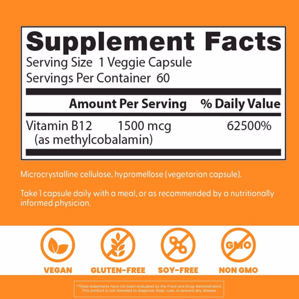 Doctor's Best Vitamin B12 1500mcg, 60 Capsules 3