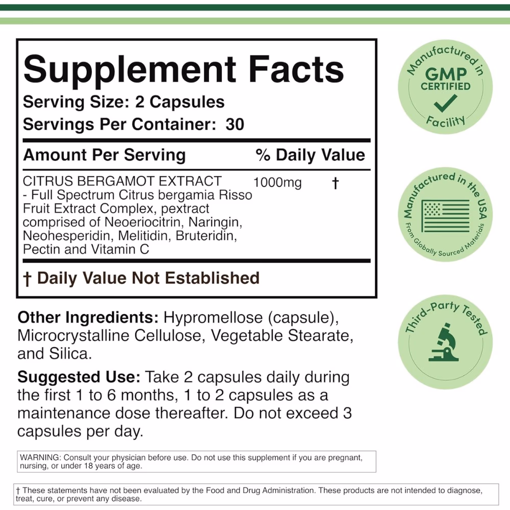 Double Wood Citrus Bergamot Extract 1000mg 60 Capsules 2