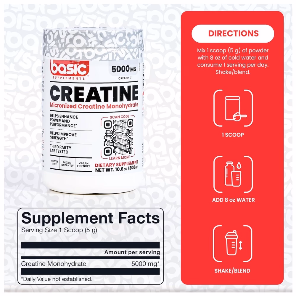 Basic Creatine Micronized 5000mg Powder 300g 4