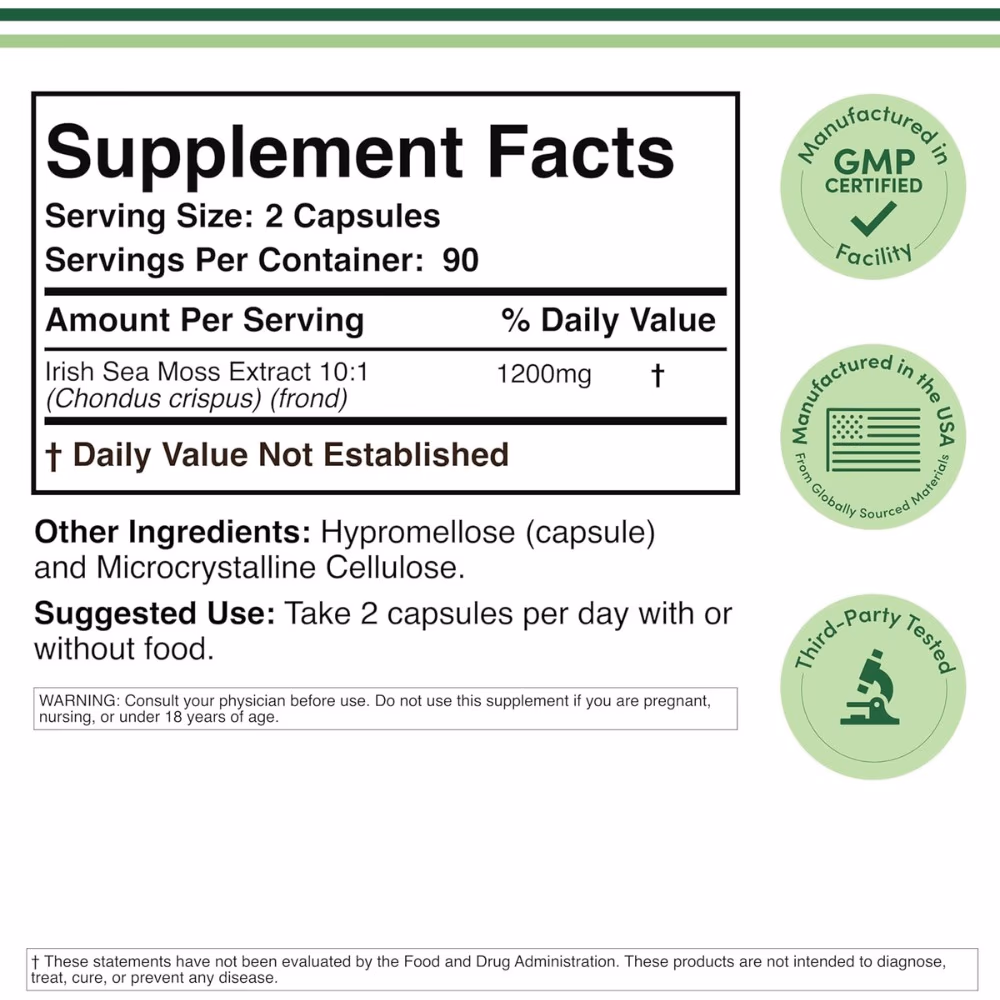 Double Wood Irish Sea Moss Capsules 1200mg 180 Capsules 2