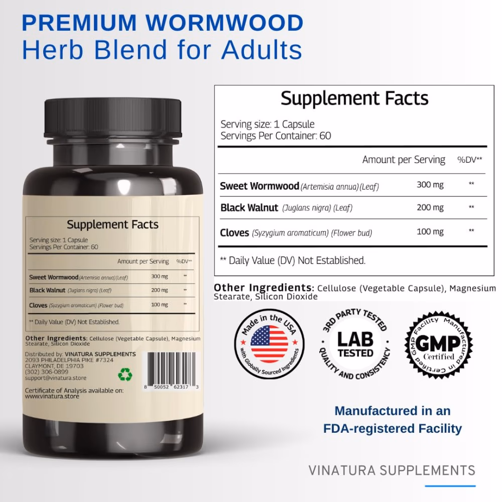 Vinatura Wormwood Black Walnut Cloves 60 Capsules 2