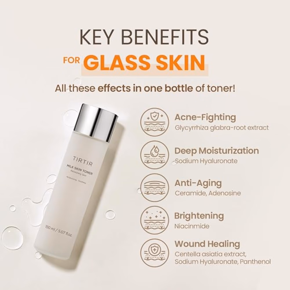 TIRTIR Moisturizing Milk Skin Toner – 150ml Milky toner that deeply hydrates and softens skin for a smooth, dewy finish. 3
