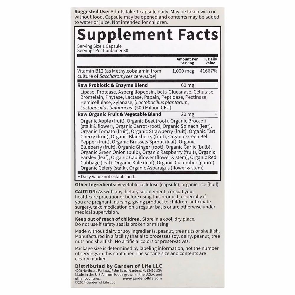 Garden Of Life Vitamin Code Raw B-12 VegCapsules 30S 3