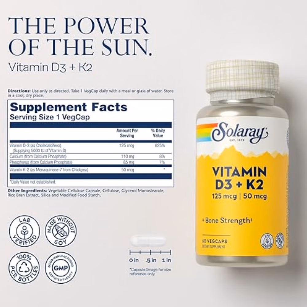 Solaray Vitamin D-3,  K-2-60 Capsules 2