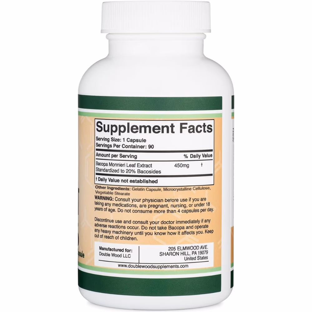 Double Wood Bacopa Extract 450 mg-90 Capsules 3