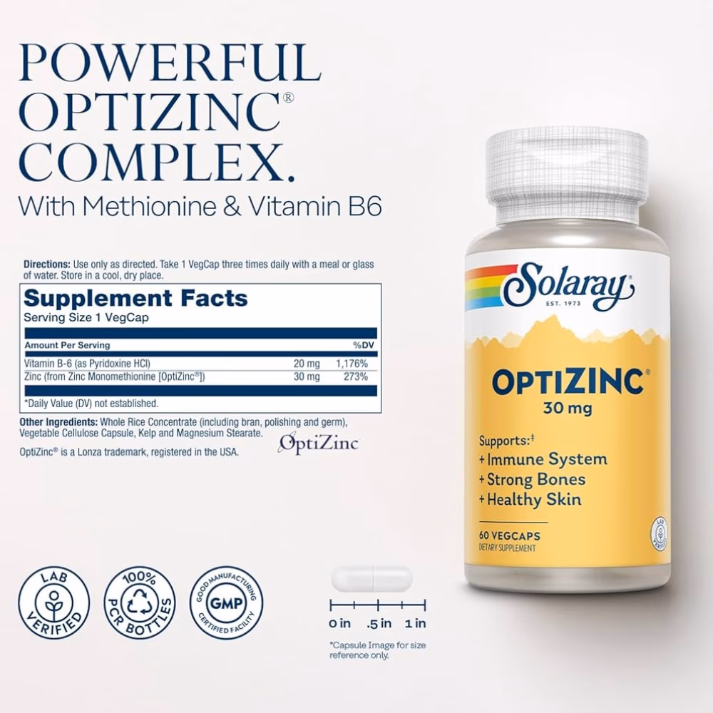 Solaray OptiZinc 30mg - 60 Veg Capsules 2