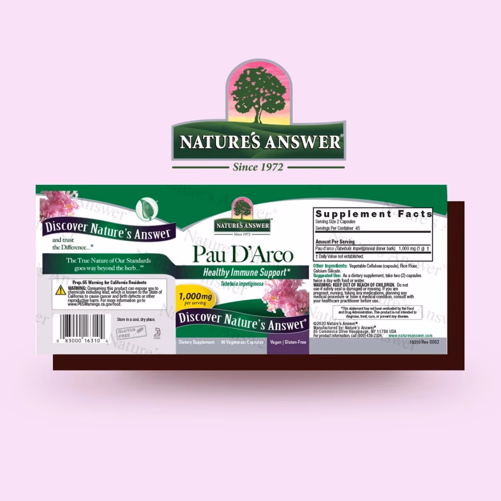 Natures Answer Pau D Arco 1000mg – 90 Vegetarian Capsules 3