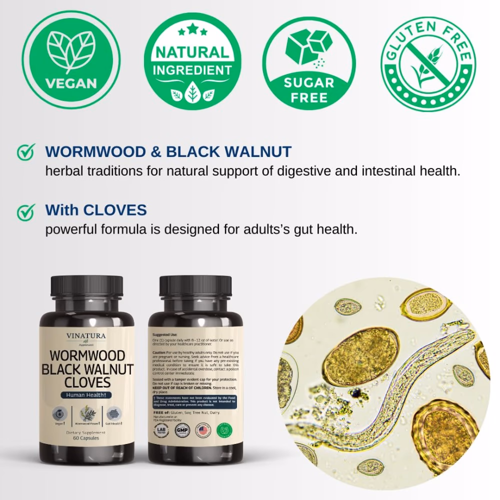 Vinatura Wormwood Black Walnut Cloves 60 Capsules 3