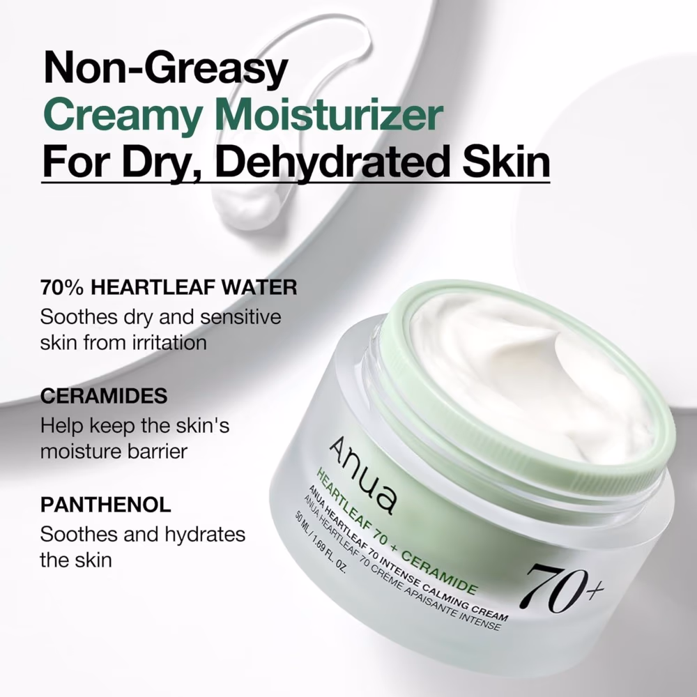 Anua Heartleaf 70 Intensive Calming Cream 50ml - Soothing Cream With 70% Heartleaf Extract To Calm And Repair Sensitive Skin. 4