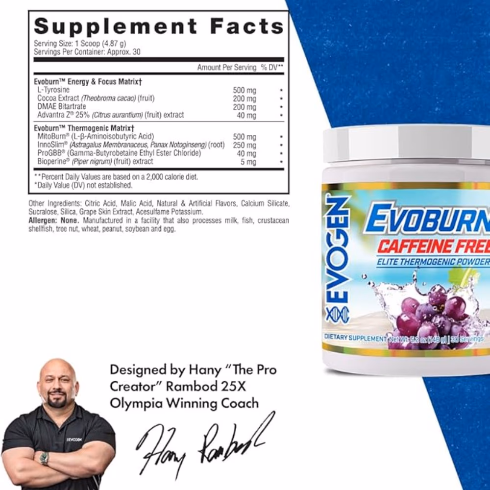 Evogen Evoburn Elite Caffeine Free Grape Blast 146g 2