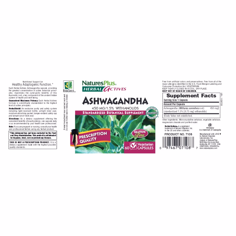 Natures Plus  Ashwagandha 450mg Capsules 60s 3