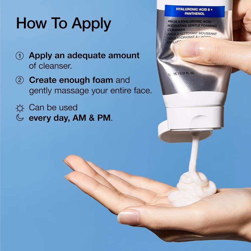 ANUA Hyaluronic Acid 8+ Panthenol Cleanser 150ml - Gentle Cleanser With Hyaluronic Acid And Panthenol To Hydrate And Soothe Skin. 3