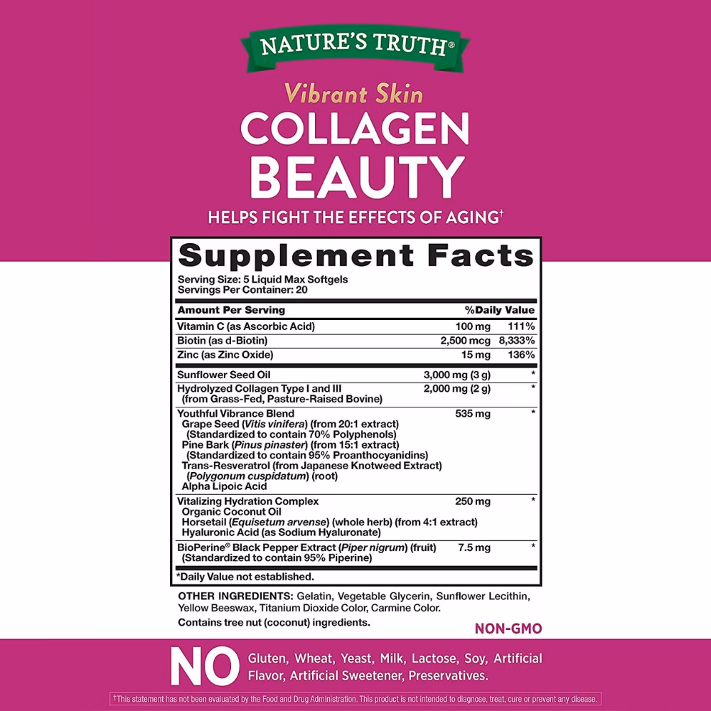 Natures Truth Vibrant Skin Collagen Beauty - 100 Softgels 2