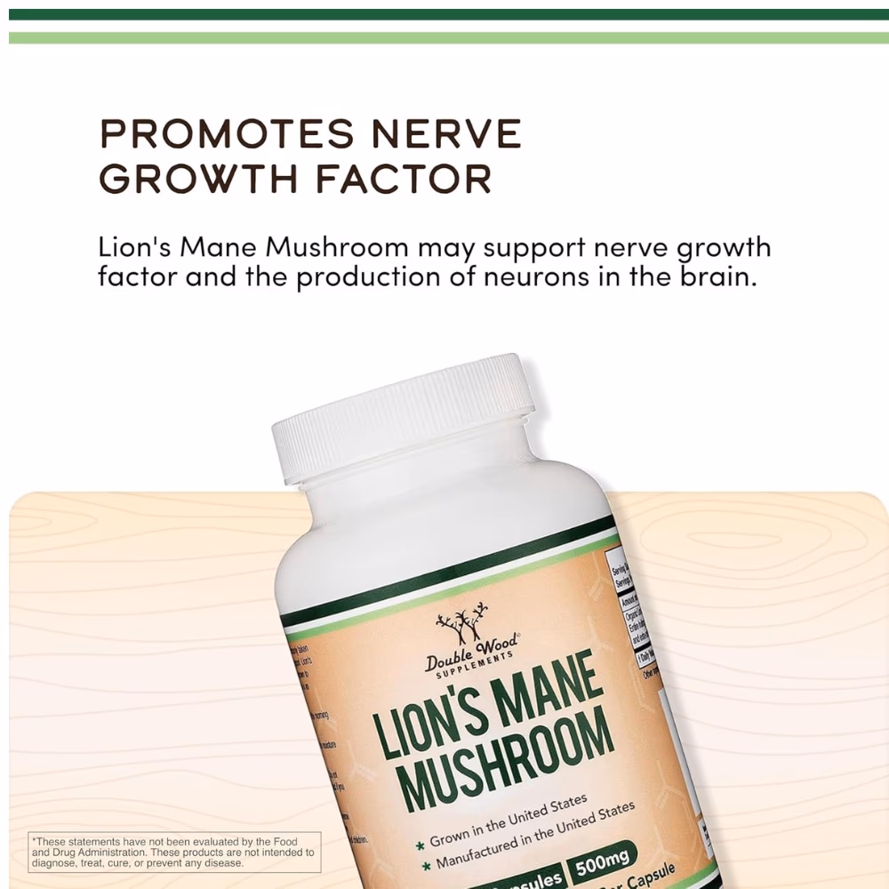 Double Wood Lion’s Mane Mushroom 500mg-120 Capsules  3