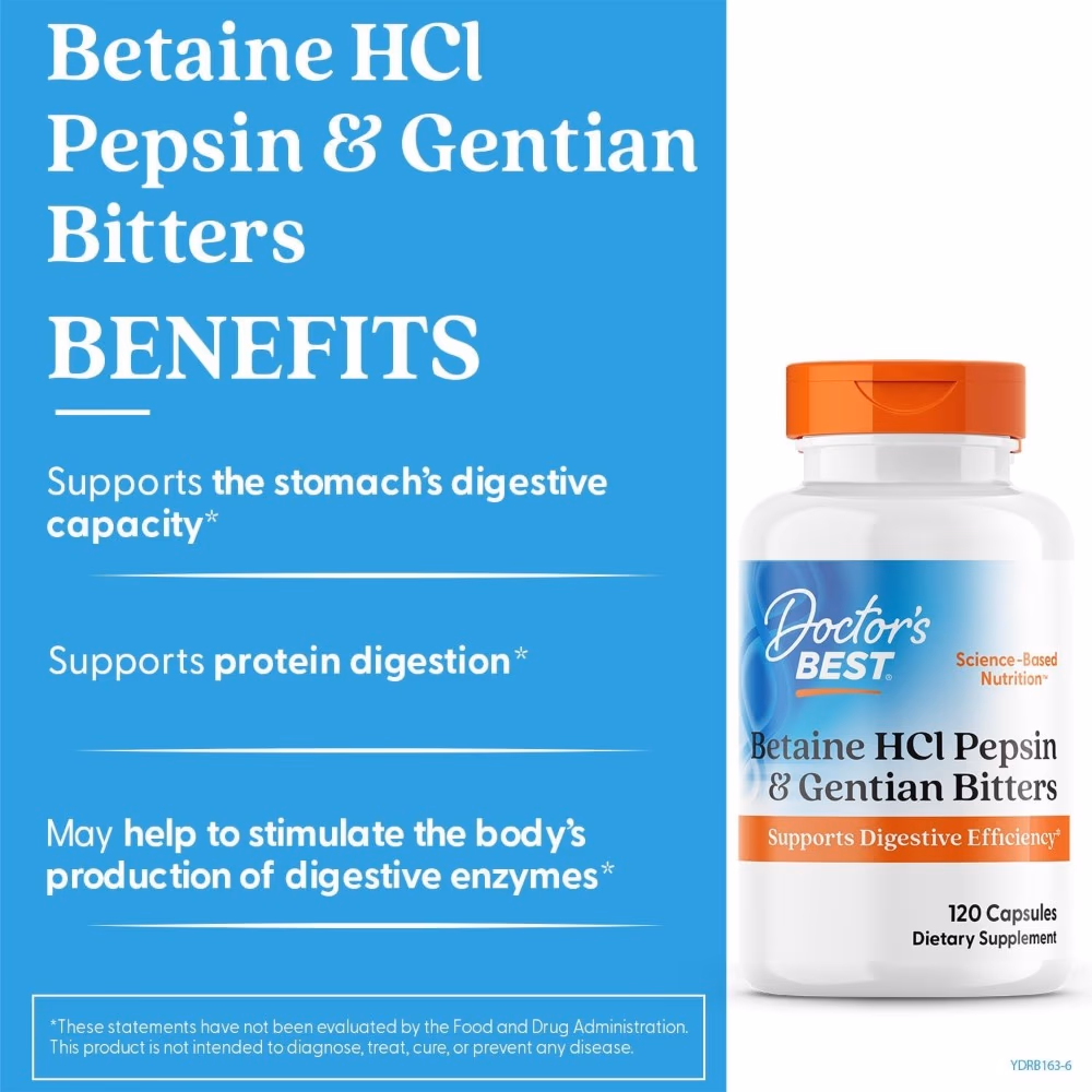 Doctor's Best Betaine Pepsin & Gentian Bitters 120 Capsules 2