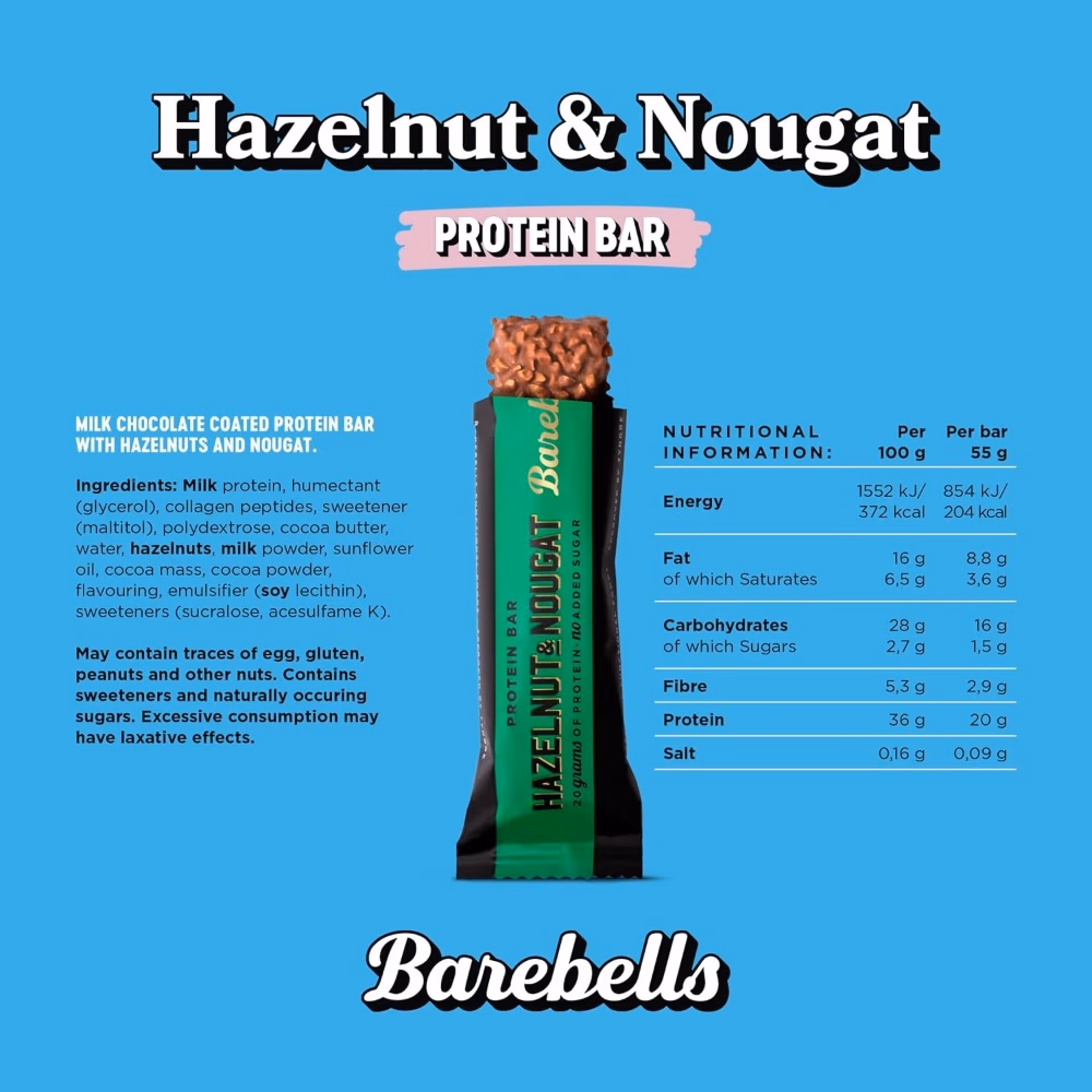 Barebells Vegan Hazelnut Nougat Protein Bar 55gm - Box of 12 2