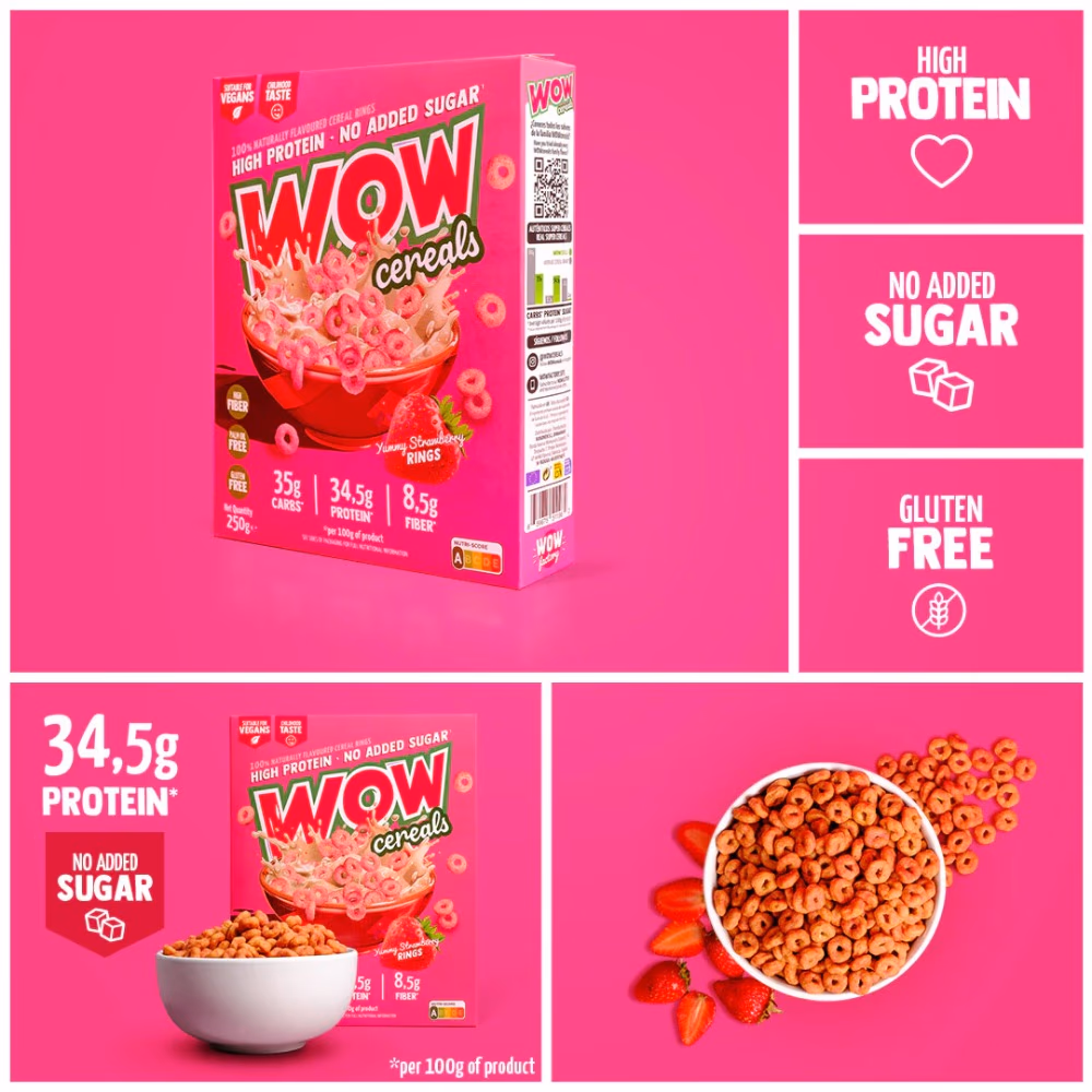 WOW Protein Cereals Yummy Strawberry Rings 250g 3
