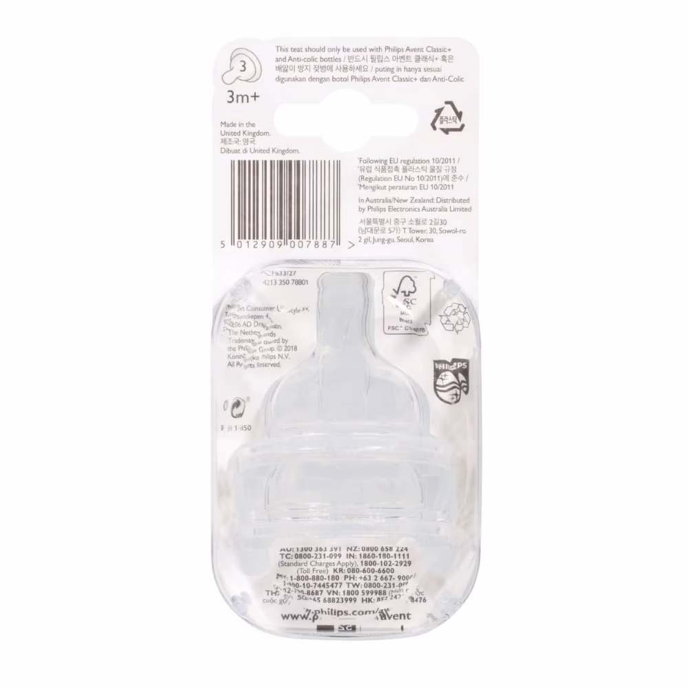Philips Avent Classic+ Anti-Colic Medium Flow Teats 3m+ SCF 633,27 - Pack of 2 3