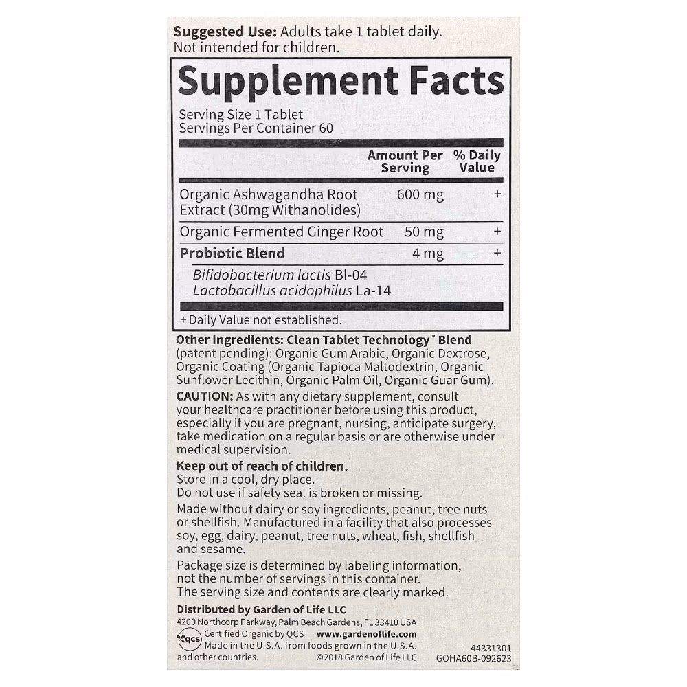 Garden of Life Mykind Ashwagandha Stress & Mood Vegan Tablets 60S 3