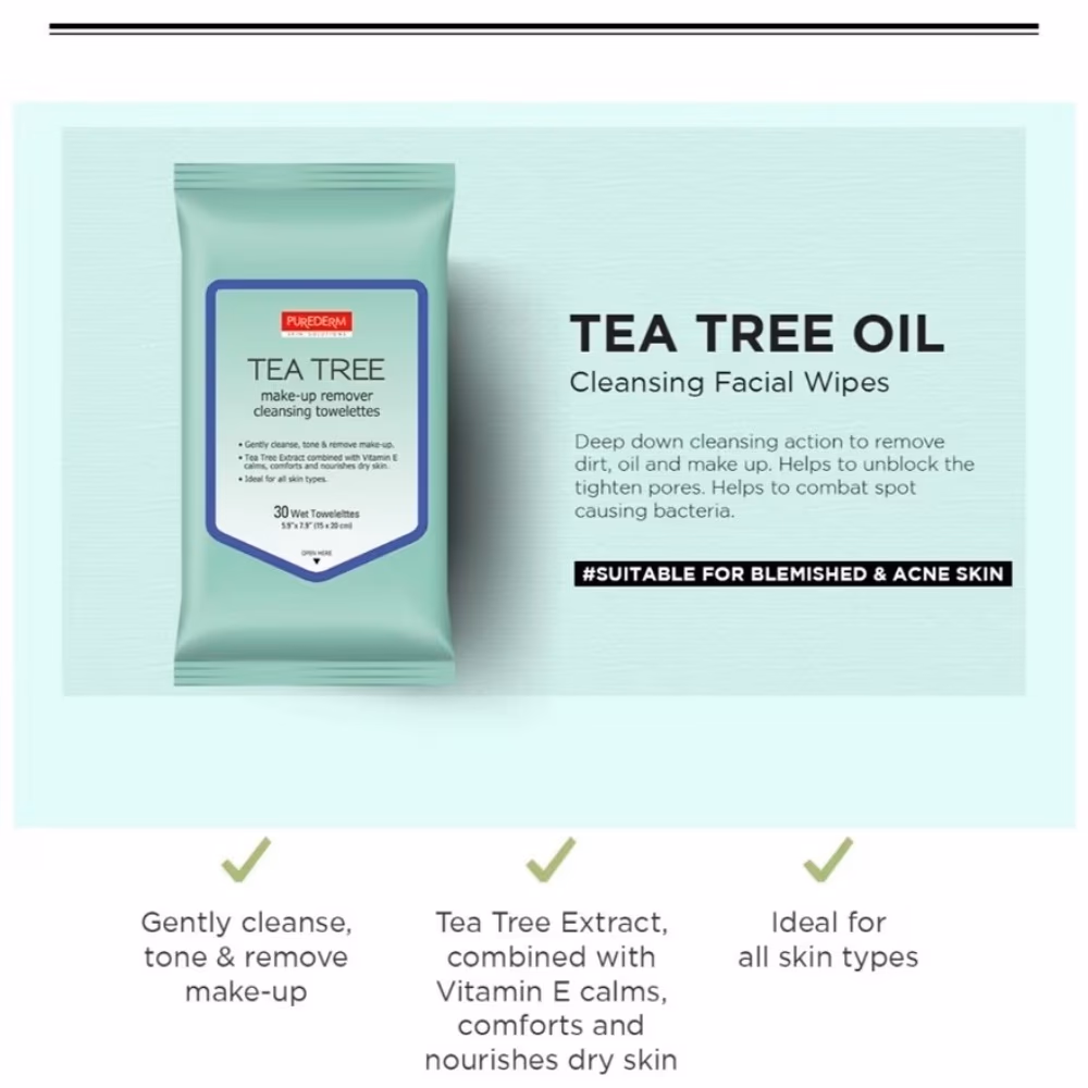 Purederm Tea Tree Makeup Remover Towels 30S ADS-629 3