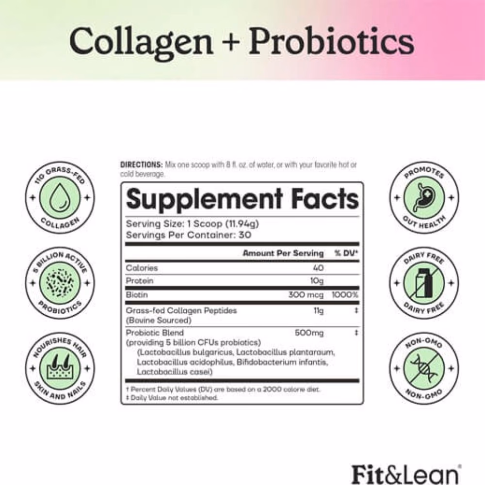 Fit&Lean Collagen + Probiotics 358gm -Unflavored 4