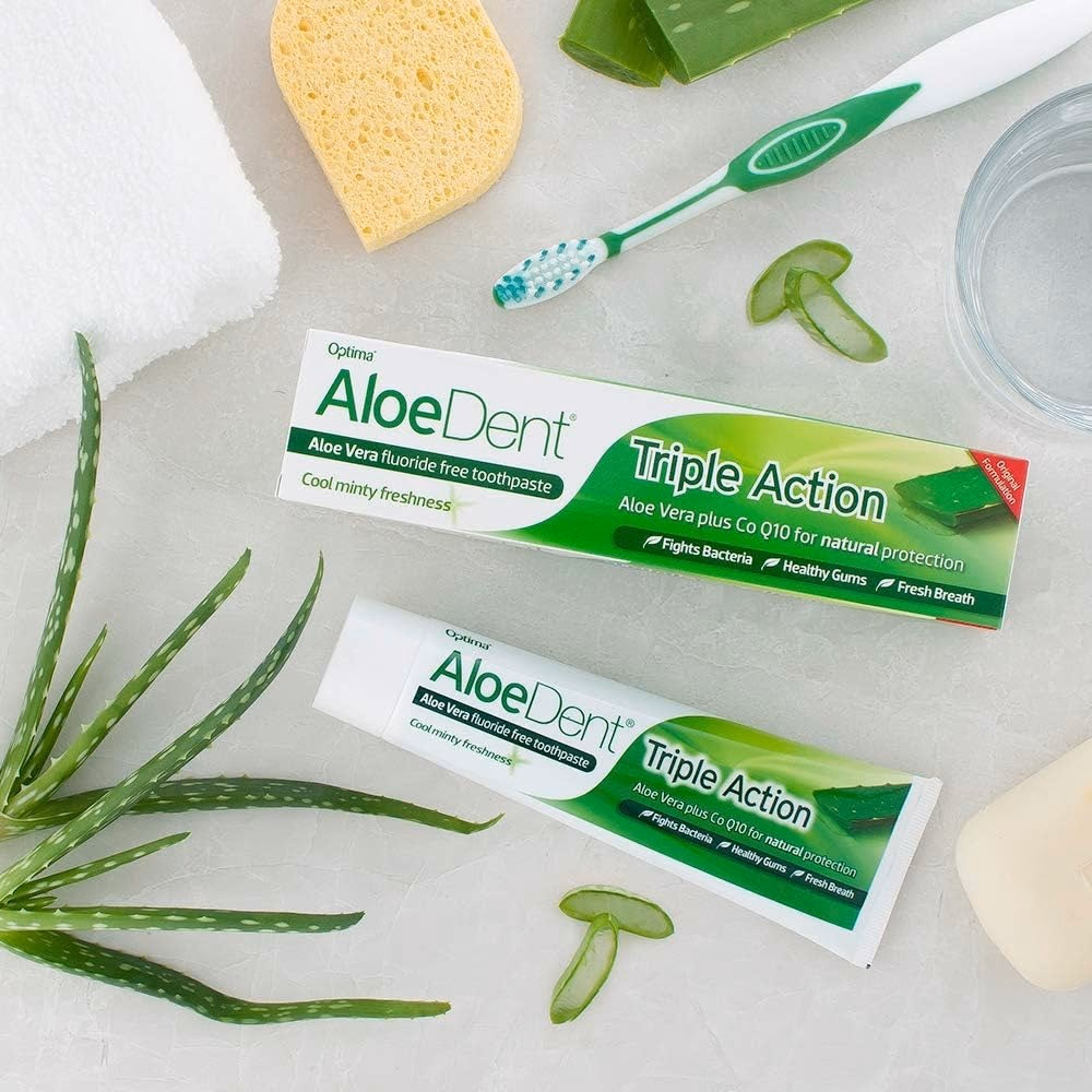 Aloedent Aloe Vera Triple Action Minty Fluoride Free Toothpaste 100ml 3