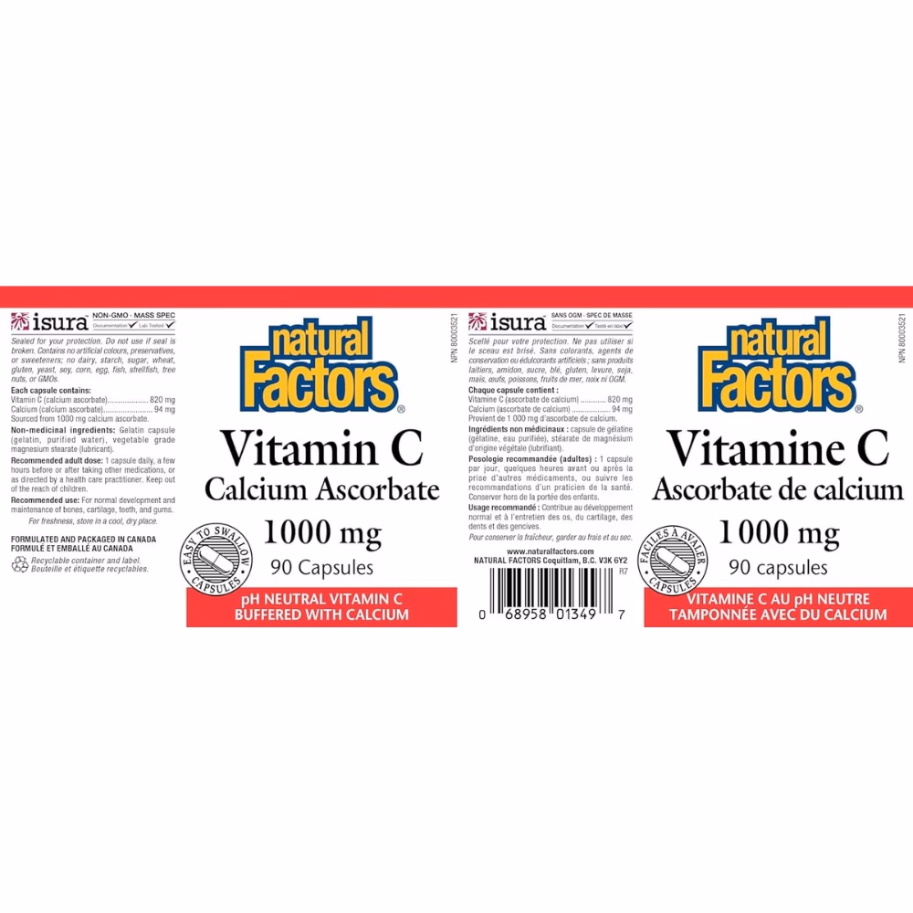 Natural Factors Vitamin C Calcium Ascorbate 1000mg 90 Capsules 2