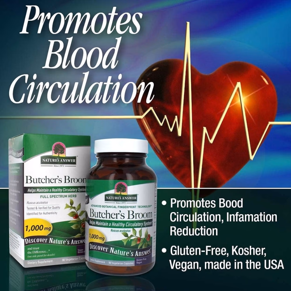 Natures Answer Butchers Broom 1000mg-90 Capsules 3