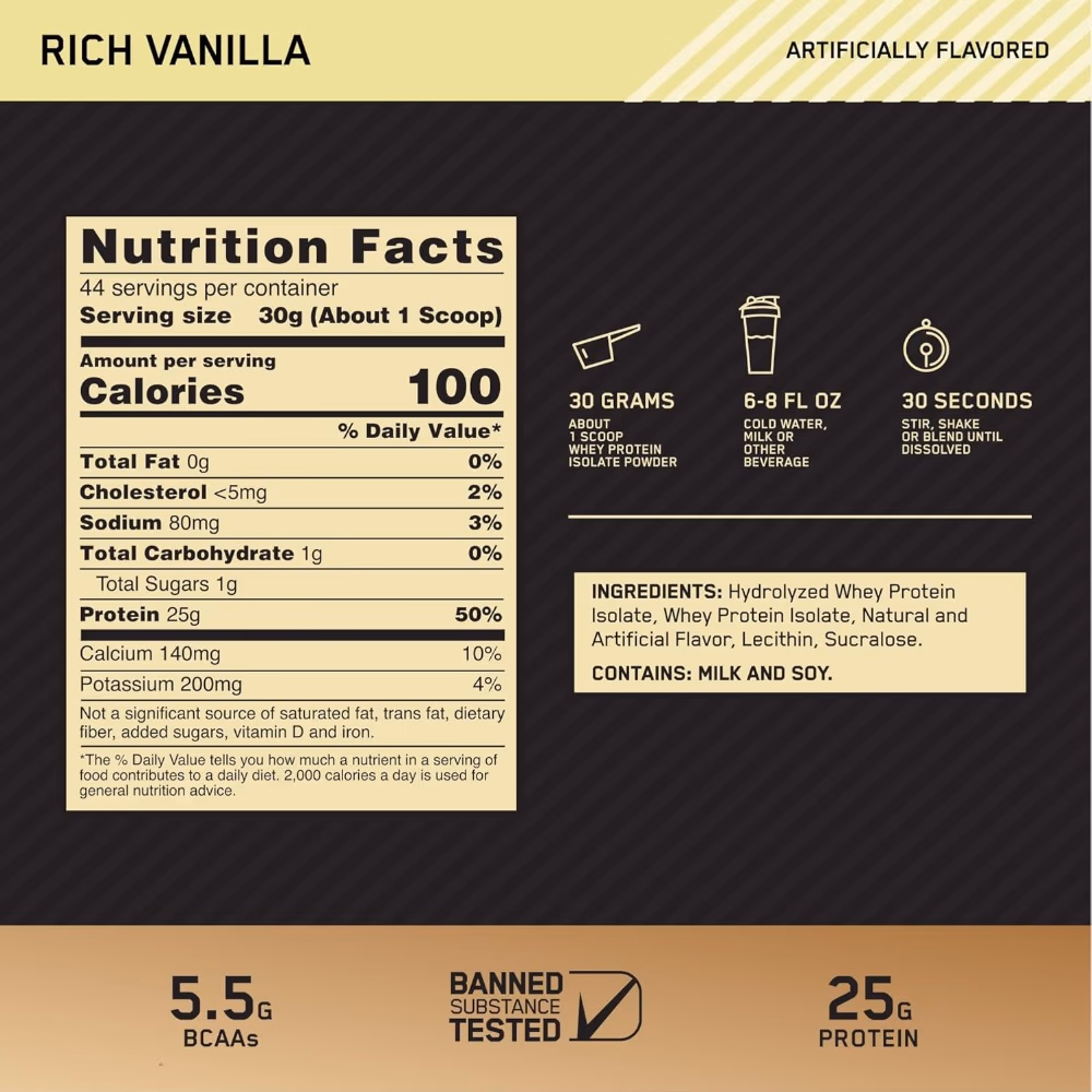 Optimum Nutrition Gold Standard 100% Isolate Rich Vanilla 2.91lb 5