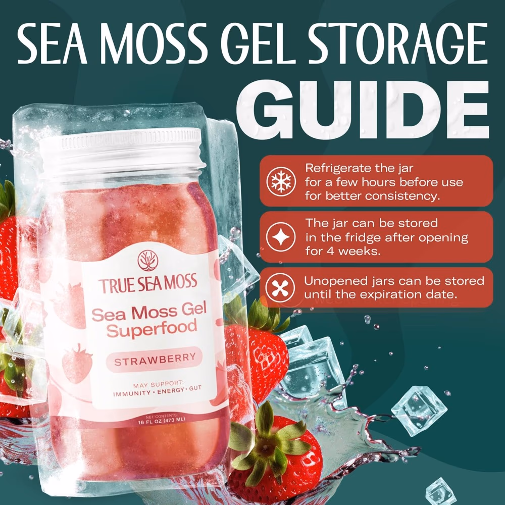 True Sea Moss Gel Superfood Strawberry 473ml – Plant-Based Nutrient Gel 3