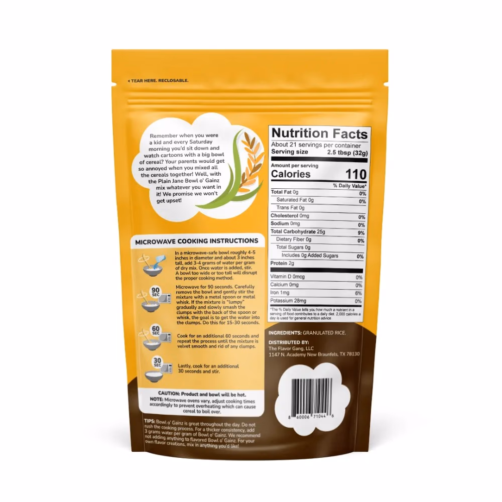 The Flavour Gang Hot Cereal Bowl Gainz Plain Jane 681g 3