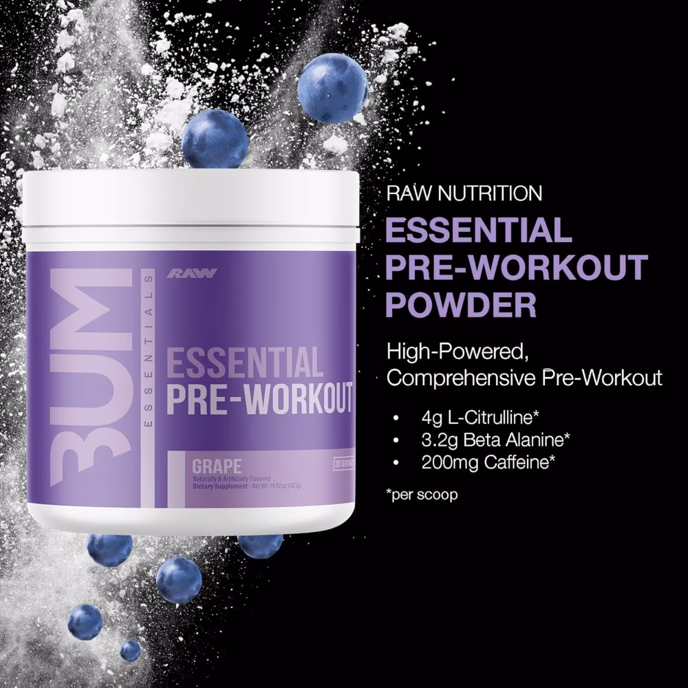 Raw Nutrition Bum Essential Pre-workout 408gm - Grape Flavor 4