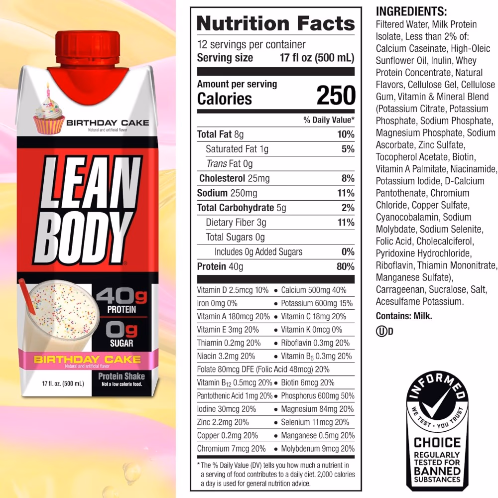 Labrada Lean Body Protein Shake Birthday Cake 500ml – High-Protein Muscle Support 3