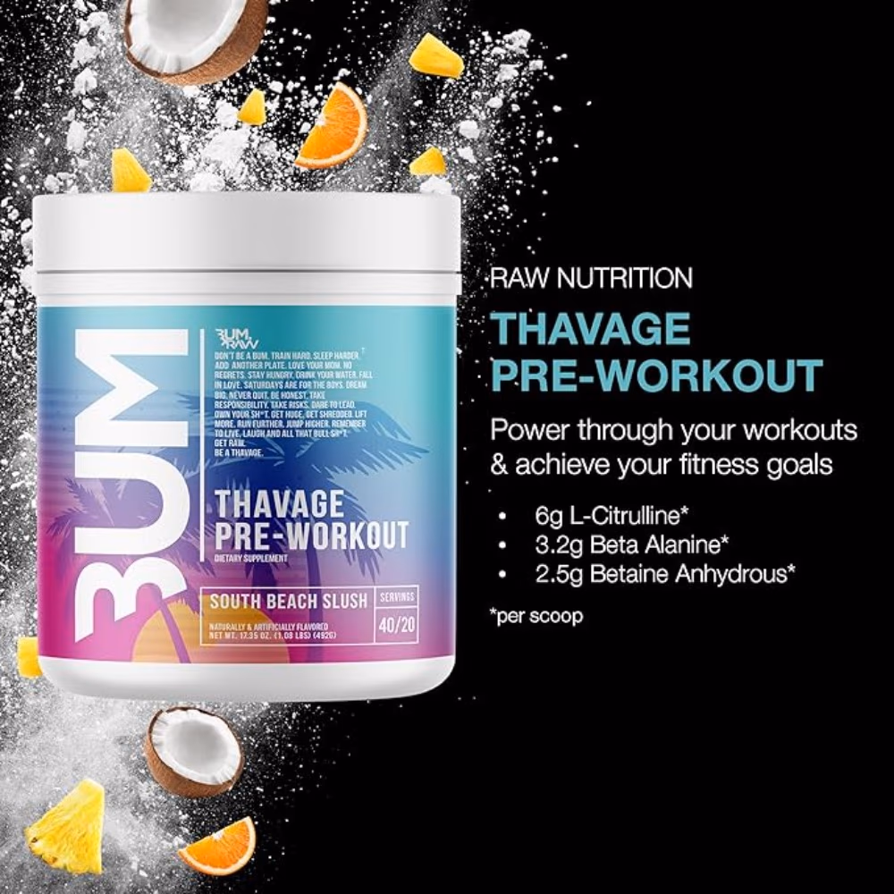 Raw Nutrition BUM Thavage Pre-Workout Powder South Beach Slush 40 Servings 2