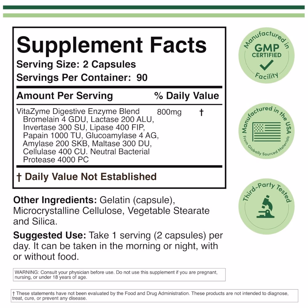 Double Wood Essential Digestive Enzymes 800mg 180 Capsules 2