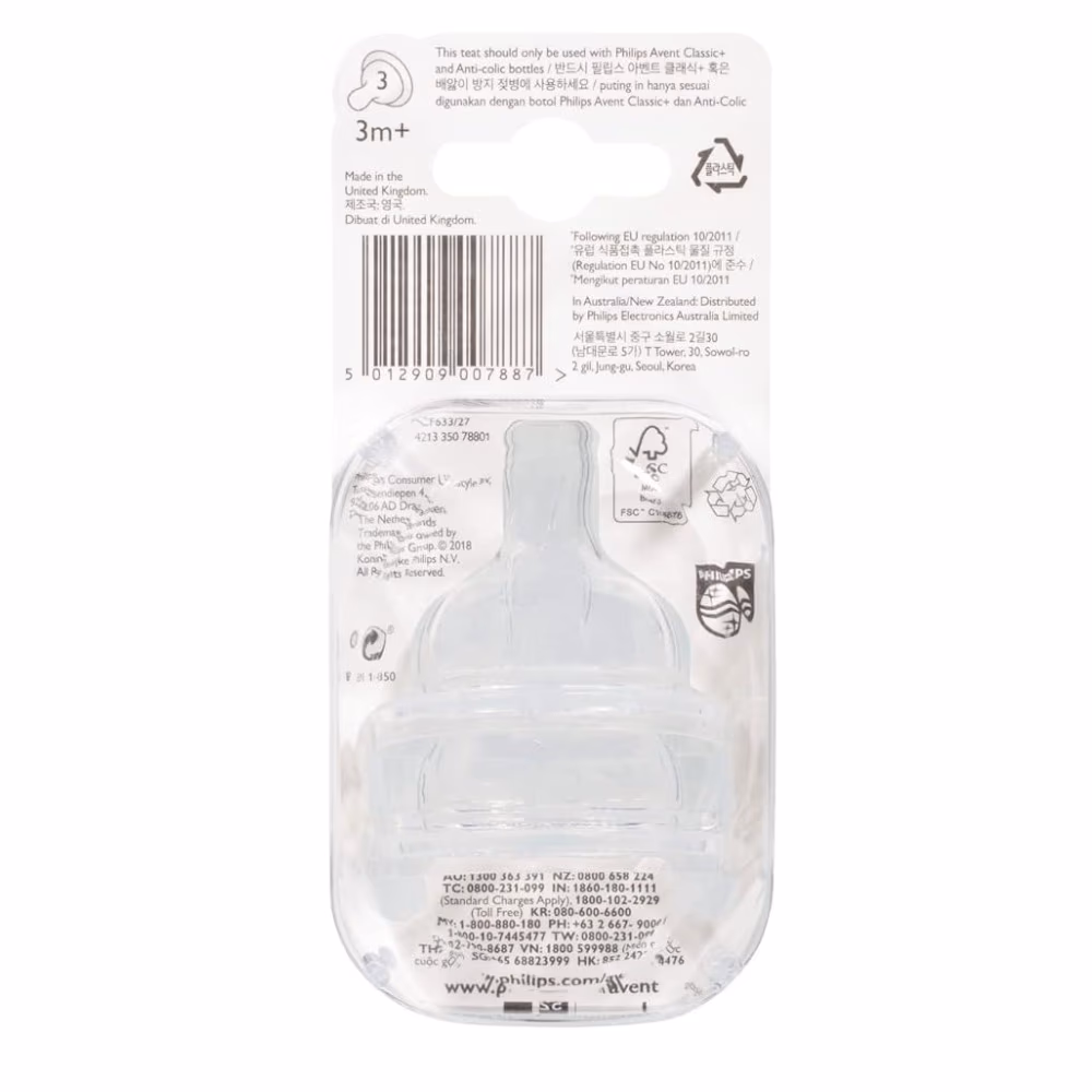 Philips Avent Classic+ Anti-Colic Variable Flow Teats 3m+ SCF 635,27 - Pack of 2 3