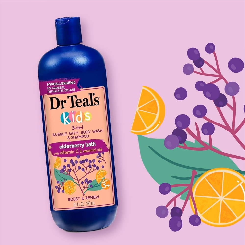 Dr Teal’s Kids 3 in 1 Elderberry Bath, Wash & Shampoo 591ml 2